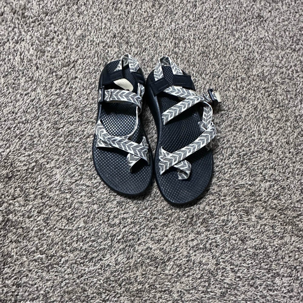 Chaco Black Sandals with White Patterned Straps